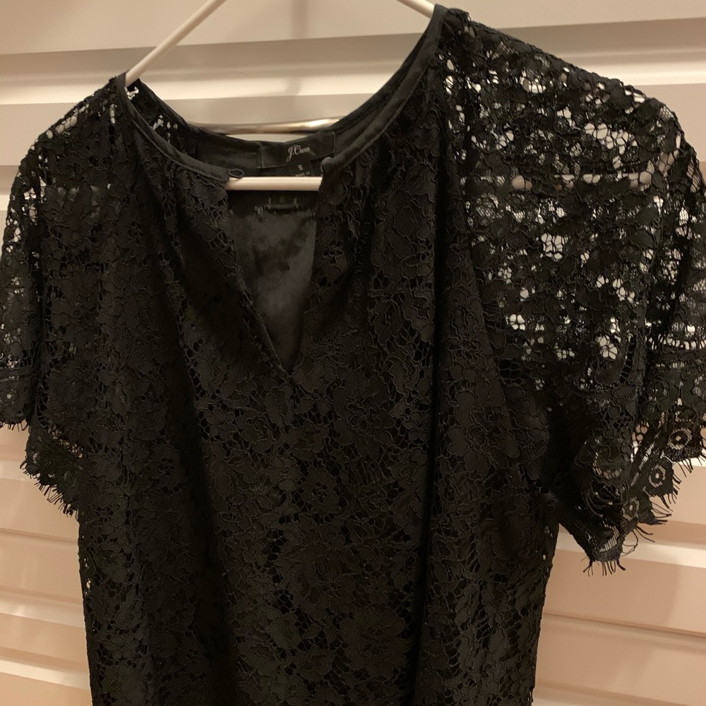 J Crew black lace flutter sleeve top